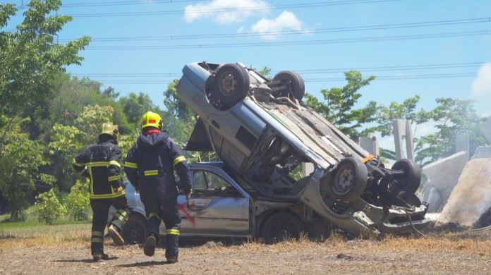 firefighters responding to a serious car accident