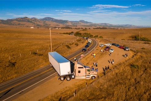 semi truck accident next to I-5 freeway